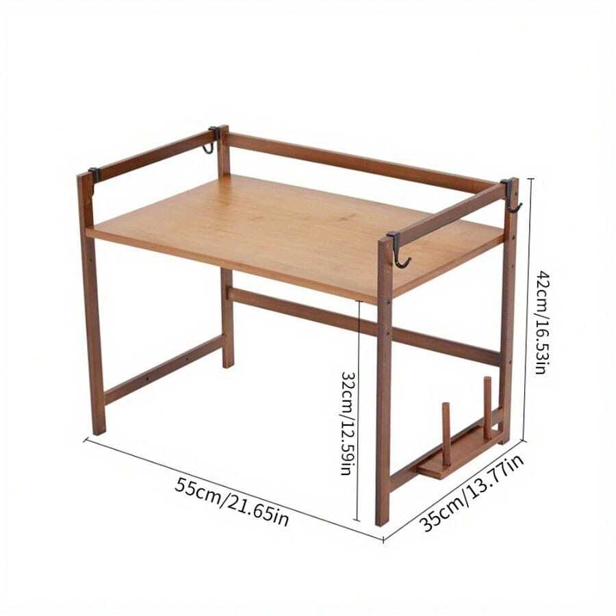 1/ 2-Tier Microwave Stand - Bamboo Wood Kitchen Countertop Organizer With Sturdy Wood Frame, Countertop Organizer With Hooks & Chopping Board Rack, Space-Saving Design For Microwave, Rice Cooker, Oven & Pots Pans, Utility Racks - 1 Tier Rustic Wood Colour - View 1