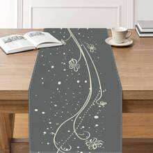 1pc Simple Gray Floral Table Runner, Flower Pattern Table Runner, Holiday Table Runner, Table Protection, Suitable For Indoor Decoration, Home Decor, And Event Decor Gift. - 72x12.99英寸 - 查看 3