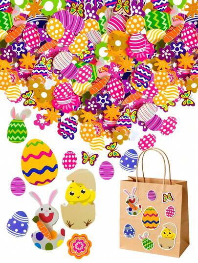 50/100张复活节泡沫贴纸，图案包括兔子、小鸡和复活节彩蛋，带背纸，适用于春季活动、艺术创作、节日贺卡、家庭聚会装饰和桌面装饰。