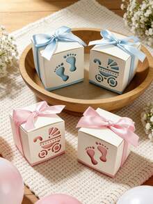 10个装彩色婴儿车造型礼盒，带丝带 - 镂空婴儿车图案，适用于迎婴派对、生日、婚礼等场合 - 坚固的纸质马车造型礼盒，适合用作派对回礼和装饰品 - 彩色 - 查看 2