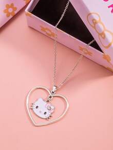 Sanrio 1件时尚可爱的Hello Kitty吊坠项链，适合日常佩戴 - 銀色 - 查看 1
