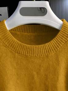 Men's Casual Versatile Solid Color Short Sleeve Knit Top, Suitable For Daily Wear And Commuting - Mustard Yellow - View 6