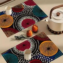 4-Pack, Abstract African Wax Print Round Pattern Scattered Black Background Table Mat, Suitable For Dining Or Kitchen Home Decoration, Easy To Clean (Placemat), Size 30.48x45.72 Cm - 4 Items - View 6