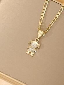 1pc European & American Style New Zirconia Embedded Hypoallergenic Fashion Faith Small Angel & Saint Pendant Necklace, Suitable For Christmas/Thanksgiving/Halloween/Mother's Day/Valentine's Day Couples/Friends/Godparents Gift, Catholic First Communion, Everyday & Holiday Wear, Prayer - Yellow Gold - View 4