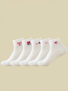 Women's Valentine's Day Heart, Bow, Strawberry, Rabbit Cute Fashion Breathable Comfortable Socks, Ankle Socks - White - View 4