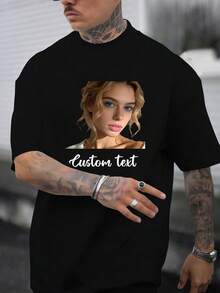 Customize T-Shirts, Add Your Favorite Photos And Text (Girlfriend Photo/Couple Photo/Family Photo/Selfie/Pet Photo/Friend Photo), Generate Unique Prints To Express Your Feelings - Black - View 1