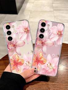 1个优雅粉色花朵和仿珍珠软手机壳，兼容华为荣耀、红米、三星Galaxy A04e/12/A13/A14/A34/A50/A52/A53/A54/S21/S22/S23/S24/S25/S25 Ultra、6A/7A/8A、12T/13T，国际版，非国内版 - 無色 - 查看 2