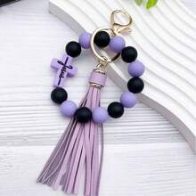 EBUDAE 1pc Silicone Cross Beaded Bracelet Keychain, Creative Wristband Keyring Accessory For Women, Girlfriend Gift, Sister Gift, Mother's Day Gift, Suitable For Daily Wear - Multicolor - View 4
