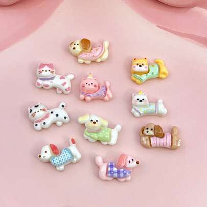 20/50pcs Mixed Mini Cat & Dog Flat Back Stickers, DIY Handmade Jewelry Craft Accessories, Resin Decorative Stickers For Scrapbooking, Earrings, Hair Clips, Shoes