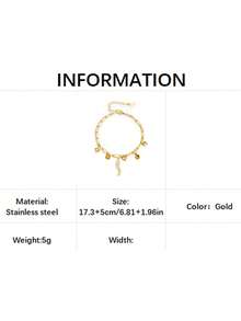 Women's Bracelet - 1 Gold Fashionable Versatile Stackable Stainless Steel Hollow Heart Bell With Diamond Inlay, Chili Pepper, Oil Drop, And Insect Pendants - Valentine's Day - Everyday Wear - Gift