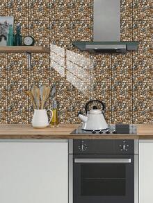 OUTANA 6片/12片鹅卵石瓷砖贴纸，3D自粘可移除瓷砖贴纸，适用于厨房、浴室、客厅、宿舍、墙面、地面装饰，安装简便 - 彩色 - 查看 4