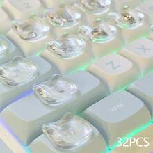 32片/16片装水晶透明键盘贴纸,专为女性设计,键盘贴纸,打字贴纸,3D美甲配件,特殊透明装饰,不伤指甲,透明DIY键帽,自粘式,女士办公键帽,耐损伤,长指甲打字工具,美甲打字贴纸,透明硅胶键帽,3D贴纸 - 透明白 - 查看 9