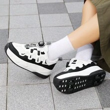 Teenagers' Fashion Roller Skates, 4 Wheels Detachable & Retractable Rear Wheels, Rotatable Buckle, Unisex Inline Skates, Holiday & Birthday Gift - Black - View 8