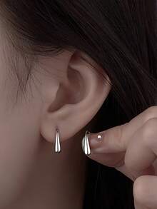 1 Pair S925 Sterling Silver Minimalist Teardrop Earrings, Elegant & Refined Everyday Wear Earrings, Gift For Pierced Ears