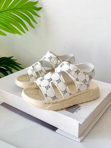 2-8 Years Old Unisex Black Sports Sandals For Summer, Slip-Resistant Flat White Sports Sandals For Outdoor Activities, Soft & Comfortable Khaki Beach Sandals For Travel & Vacation, Easy On/Off Hook And Loop Toddler Sandals, Cute Bear Casual Fashion Children Sandals - White - View 7