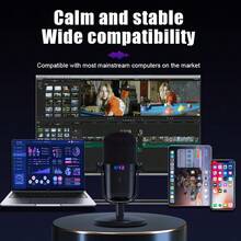 M12 Gaming Microphone, USB PC Mic For Podcasts Videos, Streaming, Condenser Mic With Quick Mute, Tripod Stand, Pop Filter, RGB Indicator, Shock Mount, Rotate Gain Button, Compatible With PlayS/5/PC - 白色 - 查看 6