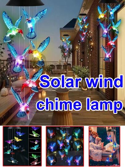 1pc Dreamy Colorful Solar Butterfly & Bird Wind Chime Light - Gradient Lighting Version - Outdoor Atmosphere Decoration String Lights, Suitable For Yard And Balcony - It Is Not Only A Decorative Item, But Also A Lighting Source To Illuminate The Night Space, A Practical Accessory To Enhance The Outdoor Ambiance.