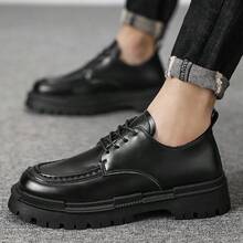 男士新款柔软 PU 皮革厚底时尚乐福鞋、舒适牛津鞋、休闲商务皮鞋 - 黑色 - 查看 5