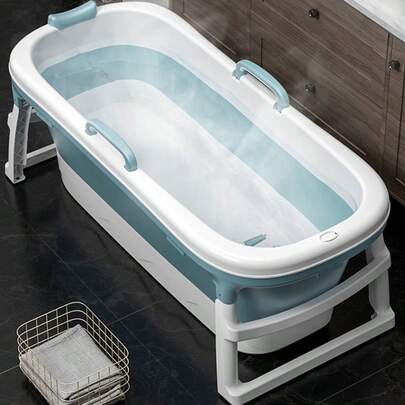 1 PC Collapsible Bathtub For Adults - Large Portable Soaking Tub, Relaxing Home Spa, Lightweight Plastic Tub With Drain Plug, Perfect For Small Spaces, Apartments & Dorms 138X62X52CM