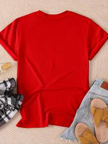 Women's Basic Solid Color Short Sleeve Crew Neck Pure Cotton T-Shirt, Slim Fit Casual Daily Top, Sizes S-XXXL, Soft Breathable Comfortable Tee, Lightweight Summer Fashion Essential, Easy To Match, Classic Style, High-Quality Cotton Fabric, Suitable For All Seasons,  Basic Top For Women - Đỏ - Xem 6