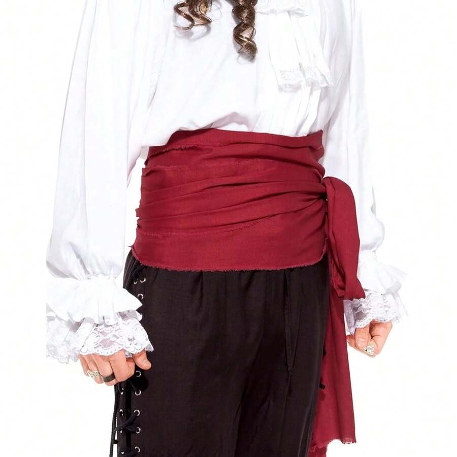 ThePirateDressing Pirate Medieval Renaissance Halloween Costume Large Sash,Red(LinenFabric - Red(LinenFabric - View 1