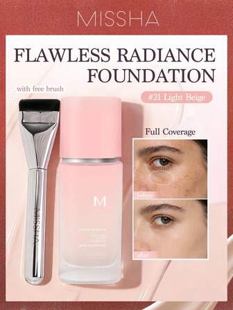  MISSHA Radiant Glow Foundation, 30ml - Creates A Hydrating, Smooth Makeup Look With Strong Coverage