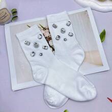 1/2/3/4 Pairs Women Solid Color Rhinestone Decorated Mid-Calf Socks, Sparkling Rhinestone Decorated Socks - Comfortable, Fashionable, Soft, Stretchy, Suitable For All Seasons, Perfect For Women's Daily Wear, Dates, Parties, And An Ideal Gift For Women, Christmas, Valentine's Day, Mother's Day - Multicolor - View 14