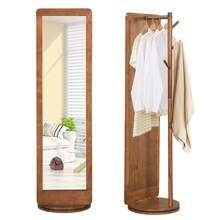 GOFLAME 2-In-1 Freestanding Dressing Full Body Mirror Coat Rack With 360° Rotating Base - Brown - View 1