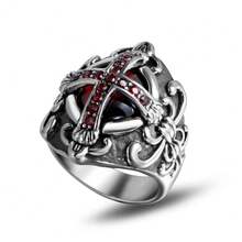 A Fashionable Versatile High-End Gothic Cross Stainless Steel Ring Dominant Ring Crown Ring Suitable For Men And Women Universal Daily Wear Accessories - Đỏ - Xem 6
