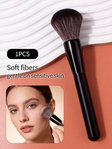 1支柔软蓬松大号散粉刷，可作腮红刷、修容刷、定妆刷，打造自然妆容，多功能化妆刷工具 - 黑色 - 查看 3