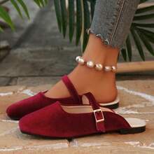 Pantuflas tipo Mary Jane estilo retro francés, nuevas sandalias de ante de corte bajo con cierre deslizante - Burdeos - Ver 2