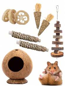 10 piezas Juguetes para roer de conejo, Juguetes para roer de hámster y conejo, Juguetes para roer naturales, Juguetes para roer de conejo y pájaro, Juguetes para limpiar los dientes, Juego de múltiples piezas, Set de 3 piezas, Set de 6 piezas, Set de 7 piezas, Set de 14 piezas, Set de 18 piezas, Set de 20 piezas, Regalo de juguetes para roer de animales pequeños - Multicolor - Ver 2