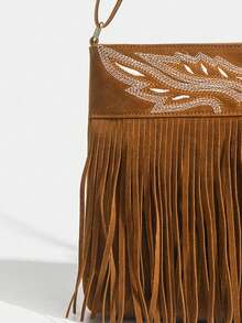 1 chiếc túi đeo chéo kiểu retro giả da lộn tua rua, túi đeo vai tối giản đa năng kiểu Pháp, phù hợp cho đi làm, mua sắm, du lịch giải trí, đa dụng và thiết thực, nhẹ và đơn giản để sử dụng hàng ngày, phù hợp với phụ nữ trẻ sành điệu, người đi làm và sinh viên. - màu nâu - Xem 8