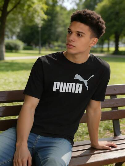 Puma ESS 双色 1 号 Logo 男士运动休闲短袖 T 恤，舒适透气，适合跑步、健身和训练