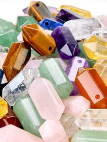 2件装彩色天然石六角柱吊坠DIY首饰制作配件 - 20*9mm 绿东陵玉&粉晶&紫水晶&白石英&红玛瑙&黄水晶&青金石&虎眼石，适合制作手链、项链和耳环 - 彩色 - 查看 11