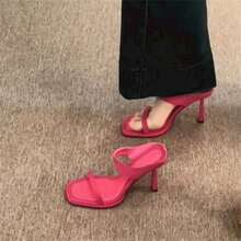 Zapatillas de tacón alto negras para mujeres, verano 2025, nuevo estilo, sandalias de tacón de aguja versátiles de alta gama estilo francés - Negro - Ver 5