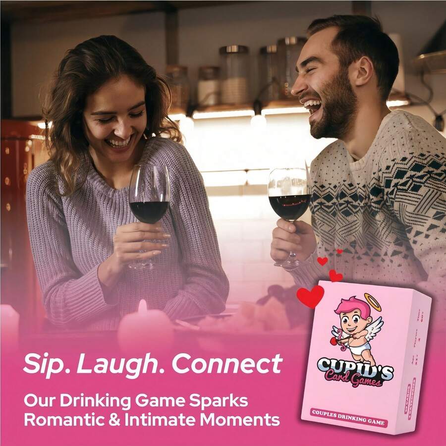 Bộ bài Cupid, trò chơi uống rượu dành cho buổi hẹn hò của các cặp đôi, trò chơi bài hẹn hò, món quà lý tưởng cho Ngày Valentine, Giáng sinh, Halloween. - Hồng - Xem 1