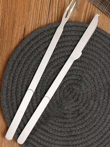 2pcs Stainless Steel Barbecue Knife And Fork Set, Flat Handle And Extended Handle Meat Carving Knife And Fork - Silver - View 7