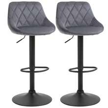 Set Of 2 Height-Adjustable Bar Stools With Backrest, Velvet-Look Finish, Metal Frame, Footrest, Swivel, Dark Grey - Dark Grey - View 1