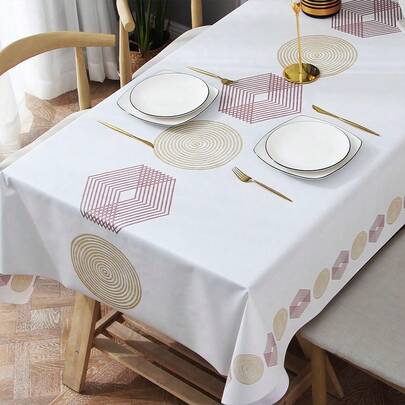 Wipeable Waterproof Tablecloth Vinyl Tablecloths For Rectangle Tables Heavy Duty PVC Tablecloth For Kitchen Dining Table(Geometry-2, 54'' X 78''),78inchx54inch(Rectangular),Geometry-2
