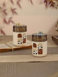 复古卡通熊猫自动牙签盒，适用于家庭、餐厅、酒吧、派对，创意牙签收纳盒，可爱储物盒，桌面装饰配件 - 彩色 - 查看 2