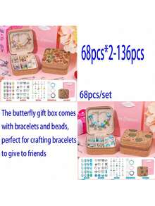136pcs/68pcs 4-Set DIY Bracelet Beads Kit, Includes Unicorn & Mermaid Crafts, 60pcs Accessories, 3pcs Bracelets & 3pcs Necklace Strings, 1 Storage Box & 1 Gift Box, Vintage Gift Box Suitable For Birthday, Ramadan, New Year, Valentine's Day Gifts For Friends - Multicolor - View 17