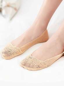 女士夏季隐形船袜网眼蕾丝花朵薄款短袜时尚硅胶防滑凉爽透气 - 彩色 - 查看 8