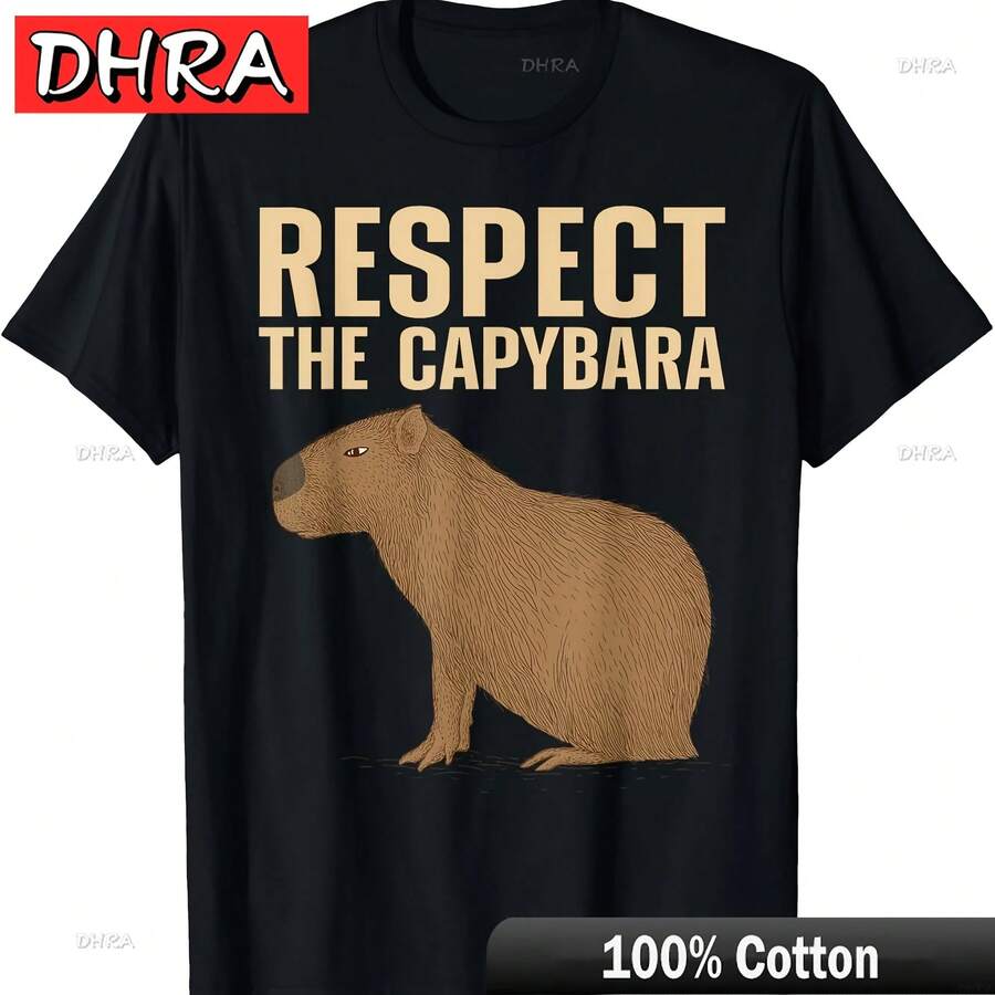 Cool Capybara Art For Men Women Rodent Capybara Lover T-Shirt Minimalist Unique Graphic Tee Cool Retro Unique Tees Shirts Slogan - 黑色 - 查看 1