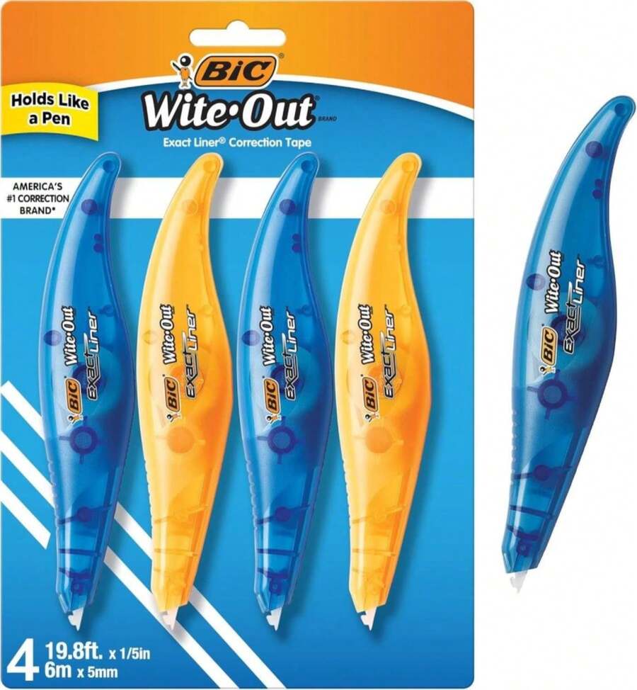 BIC Wite-Out Brand Exact Liner Correction Tape, 19.8 Feet, White Correction Tape, Fast, Clean And Easy To Use Tear-Resistant Tape Office Or School Supplies (Pack Of 18, 72 Count Total) - Màu B - Xem 1
