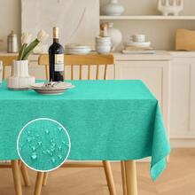 Faux Linen Small Rectangle Tablecloth For Kitchen Dining Room,Outdoor Coffee Wrinkle-Free Washable Table Cloth Covers For Wedding, Picnics, Party(Oblong, 60 X 84 Inch (6-8 Seats), Turquoise),Turquoise84inchx60inchRectangular - Turquoise84inchx60inchRectangular - View 1