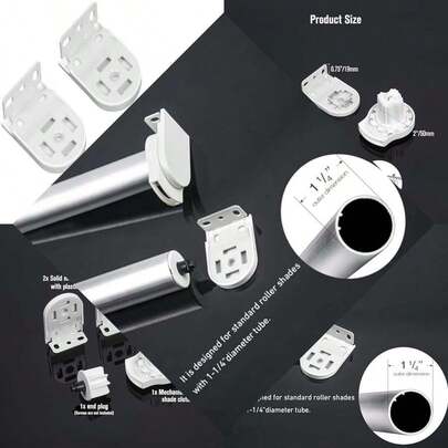 Roller Blind Replacement Parts For Window Shading, White Color Kit With 1-1/4" Tube Feature