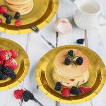 100/50pcs Gold Thickened Reusable Plates, Dessert/Cake Plates With Elegant Polished Metal Rim, Suitable For Weddings, Birthdays, Parties, Christmas - Gold - View 2