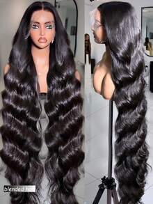 10-36英寸 180%密度 即戴即用 无胶假发 真人混纺发 预先拔毛 预先剪裁 13x4高清蕾丝假发 波浪卷蕾丝前假发 真人混纺发 女士款 180%密度 自然黑 - 自然色&黑色系 - 查看 4