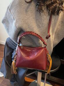 Fransendesign Neue Pendler Öl-Wachs Leder Unterarmtasche, Lässige Umhängetasche für Frauen, Hochwertiges Gefühl